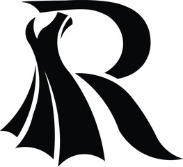 R logo Black vector illustration of a girl and woman profile silhouette featuring an abstract cat and bird art symbol for a fashion beauty logo tattoo