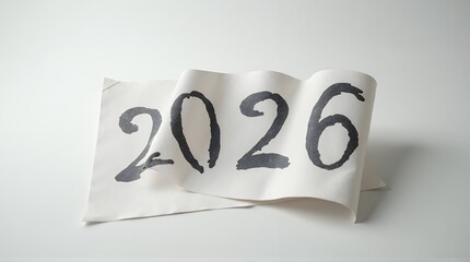 Crinkled paper with 2026 written in bold black brush strokes
