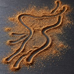 Artistic Outline of a Stag Formed by Fine Brown Sand on a Dark Textured Surface Dramatic Lighting Creates Depth and Shadow