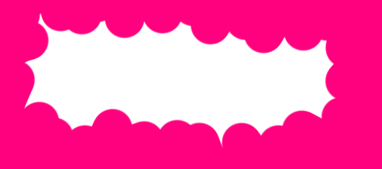 Bright pink background with a jagged white cut-out in the center, resembling a comic-style speech bubble