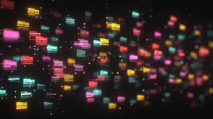 Abstract network grid with files and folders, futuristic software interface, digital document management system, store, search and organize documents, corporate business, paperless office	
