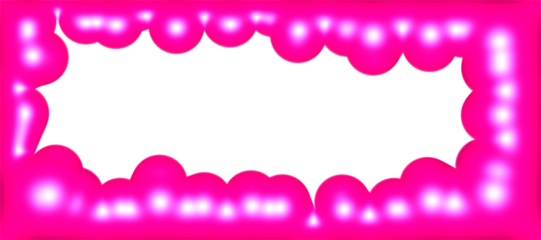 A rectangular, luminous pink border composed of interconnected circular shapes surrounds a white center