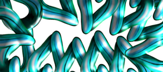 Abstract design featuring intertwining, tubular shapes in blue and teal tones with white highlights