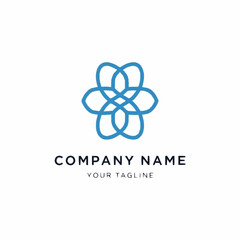 Abstract Blue Intertwined Loops Forming a Floral or Star-like Shape.