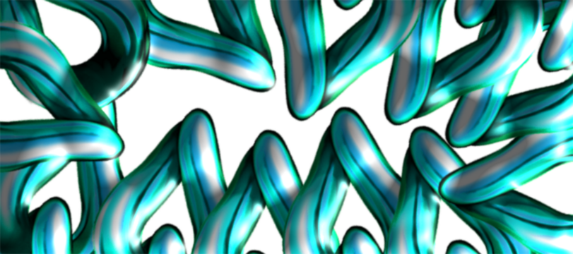 Abstract design featuring intertwining, tubular shapes in blue and teal tones with white highlights - Powered by Adobe