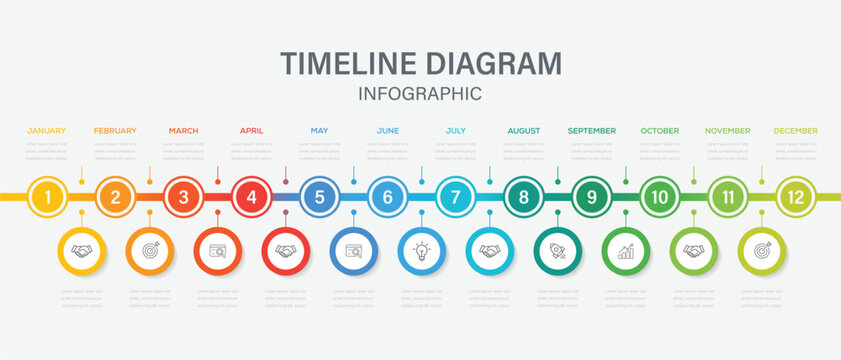 12 Months modern Timeline diagram calendar, Infographic template for business. Creative Infographic template for business.