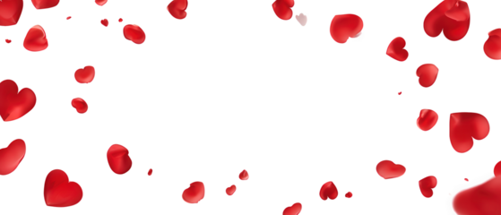 Love valentine background with red petals of hearts on transparent background. Vector banner, postcard, background.The 14th of February. PNG image