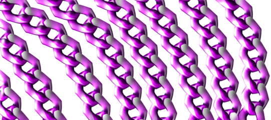Interlocking magenta chains form a repeating pattern on a white background. Each chain consists