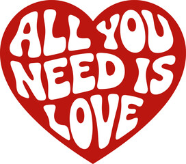 Red Heart Silhouette with All You Need Is Love Text, Romantic Valentine's Day Typography Graphic