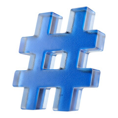 Fototapeta premium 3D Rendering of Blue Glass Hashtag, Tag Icon, Number Symbol, Transparent Topic, Cristal Social Media
