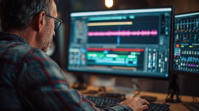 Medium shot of a professional discussing synchronization licensing options for integrating music tracks into video projects. - Powered by Adobe