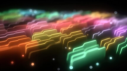 Abstract network grid with files and folders, futuristic software interface, digital document management system, store, search and organize documents, corporate business, paperless office	
