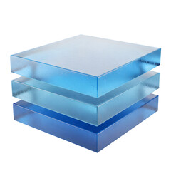 3D Illustration of Blue Glass Layers, Database Icon, Stack Symbol, Transparent Server, Cristal Structure