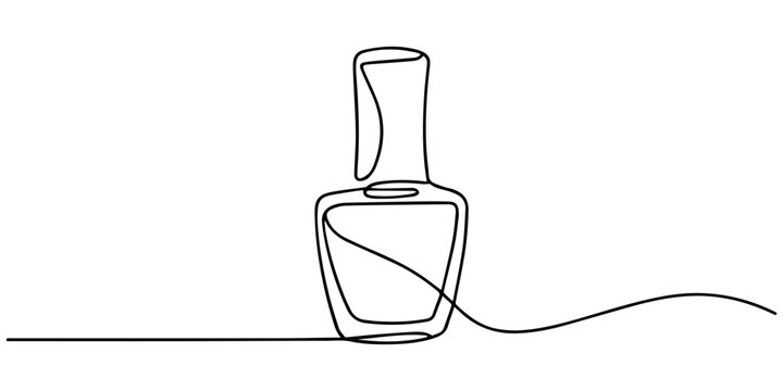 Nail varnish one line drawing on white isolated background for store, Decorative cosmetics for manicure and pedicure - Nail polish, Nail varnish one line drawing on white isolated background for store
