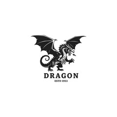 Black Dragon Emblem Illustration With Wings And Crest.