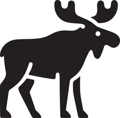 Obraz premium Minimalist flat vector illustration of an American moose with large antlers standing in profile view for wildlife conservation logo design and forest park branding