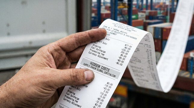 Hidden costs impact supply chain and global capitalism where finance and profit balance against cost in complex economic systems - Powered by Adobe