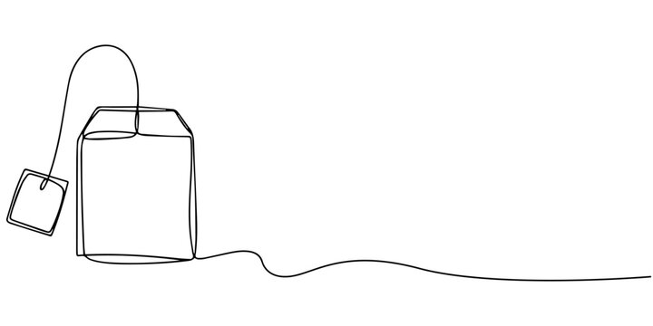 paper tea bag continuous one line drawing, One continuous line drawing of paper tea bag. Hot herbal drink for morning routine and breakfast in simple linear style. Editable stroke. Doodle vector