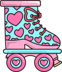 Cute Valentine Roller Skate with Hearts Cartoon