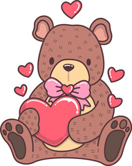 Cute Valentine Bear Holding a Heart Cartoon