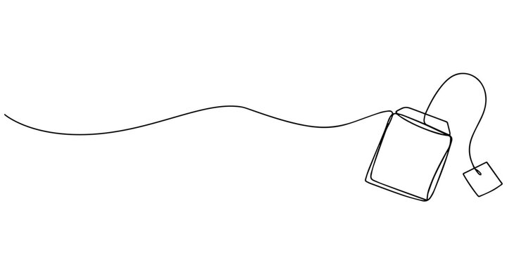 paper tea bag continuous one line drawing, One continuous line drawing of paper tea bag. Hot herbal drink for morning routine and breakfast in simple linear style. Editable stroke. Doodle vector