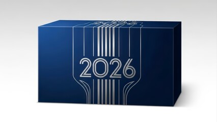 Futuristic Blue Box with 2026 Year Design.