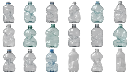 Collection of Empty Crushed Plastic Bottles for Recycling and Waste Management Concepts