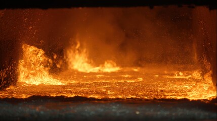 Fototapeta premium Medium shot capturing highintensity carburizing of steel parts emphasizing the deepening surface hardness with vivid furnace heat effects.