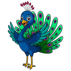 Happy Cartoon Peacock with Vibrant Feathers