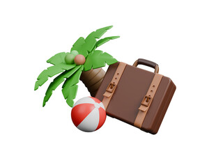 3D luggage tourism icon isolated on transparent background, Business travel concept. Leisure touring summer vacations and holiday symbol. Traveling and tourism elements. 3d rendering illustration