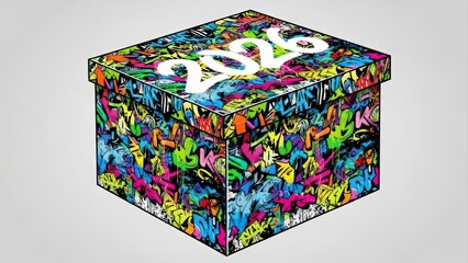 Graffiti Covered Gift Box with 2016 Year Displayed.