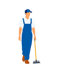 Flat vector people and illustration, man with janitor worker outfit