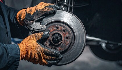 Precision and Maintenance: A skilled technician, hands-on with expert precision, ensures optimal vehicle performance and safety by inspecting a car's brake disc with care.