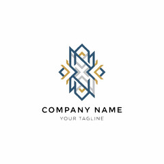 Abstract geometric logo design with intricate lines and symmetrical patterns.