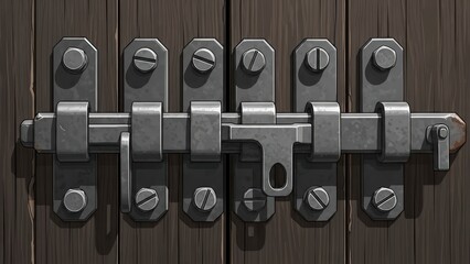 Close-up view of a sturdy metal bolt lock securing a wooden door, industrial security hardware.
