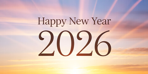 Happy New Year 2026 sunrise background with colorful sky symbolizing new beginnings, hope, and a bright future celebration design