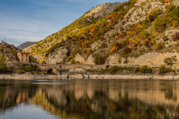 Lake San Domenico is an artificial lake in Abruzzo, in the municipality of Villalago (L'Aquila). Known for its emerald waters, it is located within the Sagittario Gorges.