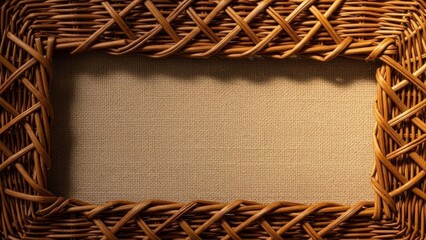 Woven Rattan Frame Border with Copy Space for Text.