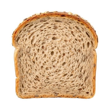 Single Slice of Whole Grain Bread with Seeds on Black Background, Top View