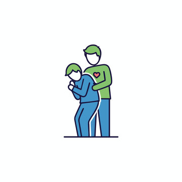 Illustration of person performing Heimlich maneuver on someone choking, green and blue