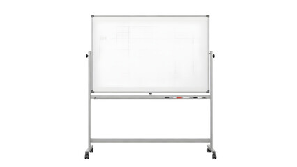 Blank whiteboard mockup on metal stand with wheels