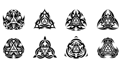 Tribal Triangle Tattoo Designs - Set of 8 Black Graphic Elements