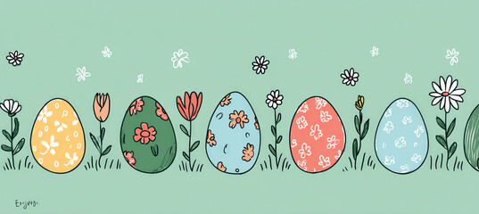 Easter egg flower spring pattern floral seamless border Easter egg floral border pattern with