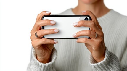 A woman is holding a cell phone and taking a picture. Concept of modern technology and the importance of capturing memories