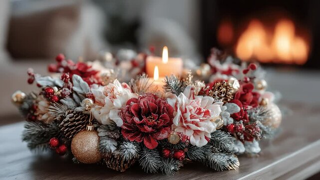 Christmas Wreath Candles By Fireplace Illuminate Festive Warmth