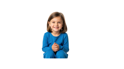 Cute girl in blue pajamas smiles