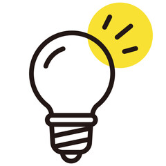アイディアやひらめきのイラスト。電球のアイコン。ランプのロゴ。Glowing lamp icon.