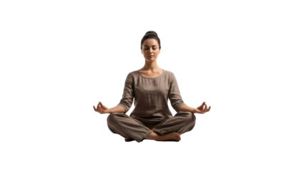 Woman meditating in lotus position isolated on Transparent Background