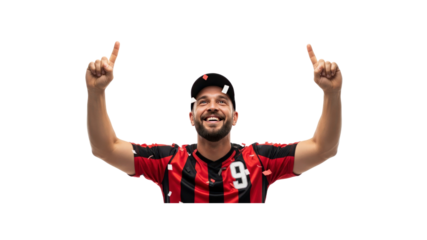 Happy soccer player celebrating victory with confetti