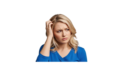 Confused young woman scratching head